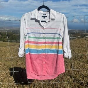 VINTAGE 90s Tommy Hilfiger Pastel Preppy Button Up Top XS